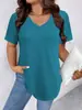 Amazon Ropa Europea y Americana Transfronteriza Verano Nuevo Color Puro Holgado Manga Corta Cuello en V Tejido Talla Grande Holgado Manga Corta Camiseta