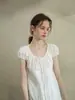 Camisa blanca de manga corta con cuello en U, lazada y mangas abullonadas para mujer, nueva blusa casual de verano, ligera, romántica y elegante 2075