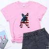 Camiseta Día de la Independencia Mujer Talla Europea Perro Mancha Estampado Manga Corta Camisa Manga Corta Día de la Independencia Americana para Mujer
