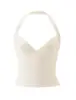 Top regata com gola halter cruzada, estilo europeu e americano, cor sólida, decote V profundo, zíper lateral, caimento justo, simples e estiloso, camiseta top elástica