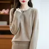 Suéter clásico de nuevo estilo para uso diario, 100% lana, versátil y cómodo para usar en capas, suéter suave de cuello redondo para mujer, perfecto para otoño e invierno