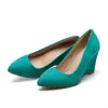 Novos Sapatos 3243 Salto Anabela Bico Fino Sapatos Casuais Salto Alto Fosco Primavera e Outono Veludo Sapatos de Comércio Exterior Verde Claro Preto