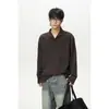 Camisa/Polo de Manga Larga Base para Hombre, Estilo Romano, Cuello de Una Pieza, Botón de Piedra Ojo de Gato, Hombro Normal