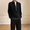 Moletom Masculino de Outono com Zíper Meio e Gola Reversível, Estilo Old Money, Jaqueta Casual com Toque de Luxo, Peça Superior Cinza