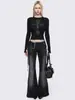 Camiseta Larga Punk Niche Transfronteriza Europea y Americana con Strass, Forma de Cruz Personalizada Versátil Y2K Casual Ajustada con Cuello Negro Solapa