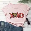 Nueva Camiseta Corazón de Leopardo Estampado de Leopardo Amor Día de San Valentín Exportación Europea y Americana Cuello Redondo Manga Corta Camiseta de Exportación