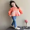 Conjunto de Roupa de Primavera para Meninas 2026 Nova Moda Estilo Coreano para Meninas e Bebês, Conjunto de Duas Peças com Camisa e Calça Flare Infantil