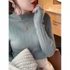 Camiseta Básica de Cuello Medio para Mujer, Estilo Otoño e Invierno, Suéter Delgado de Manga Larga, Corte Ajustado, Top de Punto Versátil