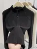 Camiseta térmica de manga larga con cuello medio simple y casual para mujer, nuevo estilo otoño e invierno, top chaqueta base ajustado con doble cremallera