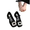 Zapatos Mary Jane de tacón grueso con pedrería para mujer 2024 nuevos primavera y otoño invierno tacones altos zapatos de noche negros