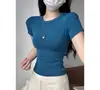 Camiseta de Manga Corta con Cuello Redondo K3567 para Mujer, Estilo Delgado de Verano, Versátil Ajuste Delgado, Hombro Recto, Top Básico de Color Sólido