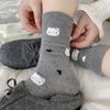 Calcetines Bordados Estilo Coreano de Kt Cat para Mujer, Calcetines de Media Caña de Peluche de Dibujos Animados con Lindo Gato y Lazo, Calcetines para Mujer Sin Costuras de Algodón Puro