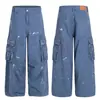 Z040 Calle Principal Americana Moda Urbana para Hombre y Mujer Diseño de Gama Alta Desgastado Sucio Pantalones Cargo de Pierna Ancha Scimitar para Hombre