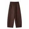 Pantalones de Trabajo de Algodón Color Oro Titanio con Dobladillo Curvo Pierna Recta para Mujer 2026 Nuevo Otoño Persona Baja Popular Este Año Pantalones de Pierna Ancha