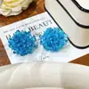 Brincos de Flor de Hortênsia Azul Fresca com Contas para Mulheres, Luxo Acessível de Nicho, Brincos Atmosféricos Únicos para Primavera e Verão