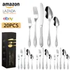 Amazon Juego de 20/40 piezas cubertería de acero inoxidable cuchillo, tenedor y cuchara para 4-8 personas hotel cubertería occidental cuchillo y tenedor para steak