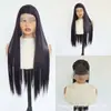 Nova peruca feminina estilo europeu e americano 13*4 lace frontal meio feita à mão cabelo longo liso roxo escuro peruca de fibra sintética de alta temperatura