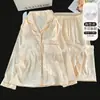 Conjunto Elegante de Duas Peças Jacquard Manga Longa Feminino com Bojos, Pijama Luxuoso Sedoso Confortável para Casa