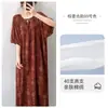 Vestido Pijama de Seda e Algodão para Mulheres Primavera Verão Manga Curta Fina Saia Longa Roupa de Ar Condicionado Vestido Longo Solto Plus Size Saia de Seda e Algodão