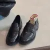Mocasines de Cuero Genuino Edición Piel de Vaca con Tacón Grueso para Mujer Estilo Retro Británico Slip-on Zapatos Perezosos Suela Gruesa Estilo Academia Zapatos Pequeños de Cuero