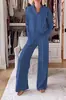 Otoño e Invierno 2026 Amazon Transfronterizo Estilo Europeo y Americano Cuello en V Manga Larga Holgado Pantalones de Pierna Ancha Color Sólido Moda Casual Traje