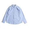 Camisa retro de estilo japonés Oxford a rayas, de manga larga, corte holgado, casual, con cuello de solapa, adecuada como camisa de trabajo o prenda exterior de otoño para ir al trabajo.