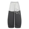 Calça casual estilo americano patchwork color-blocking com strass e barra curva para homens e mulheres, nova coleção outono 2026, calça de moletom larga e versátil