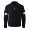 Nova Marca Tendência Casual Masculina Outono Inverno Solto Jovem Espessado Quente Meio Zíper Gola Alta Tricô Camada Base