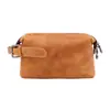 Bolsa de higiene pessoal de couro genuíno retrô de couro Crazy Horse personalizada, bolsa de cosméticos multifuncional de primeira camada de couro de vaca masculina