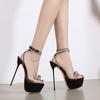 Zapatos de Moda con Tacones de Altura Exorbitante, Venta al por Mayor Transfronteriza para Discotecas en Stock, Sandalias de Plataforma Sexy Transparentes con Lazo de Pedrería, Impermeables, de Tacón Alto