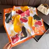 Bufanda Estampada Estilo Coreano con Bloques de Color de Seda Sintética, Chal de Alta Gama, Bufanda para el Cuello con Protección Solar, Pañuelo Cuadrado Pequeño, Pañuelo para la Cabeza, Bufanda para Mujer