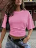 Camiseta Corta Multicolor Estilo Europeo y Americano Transfronteriza 2026 para Mujer, de Cintura Alta, Corta, con Diseño Fruncido, Única y Adelgazante