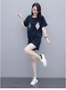 Traje Deportivo Holgado Adelgazante de Talla Grande Verano Nueva Llegada Estampado Elegante Moderno Casual Manga Corta Pantalones Cortos Conjunto de Dos Piezas Moderno