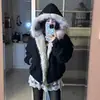 Chaqueta retro americana transfronteriza con cuello de piel de águila de montaña para hombre y mujer, nuevo estilo de invierno, forro polar, engrosada, cálida, abrigo de algodón de marca moderna