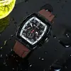 Reloj Transfronterizo para Hombre Estilo Nuevo Forma de Barril Esfera Esqueleto Correa de Silicona Resistente al Agua Mecánico de Bolsillo Esfera de Cuarzo