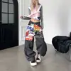Jeans de Mezclilla Lavada Estilo Retro Americano para Primavera y Otoño para Hombres y Mujeres Pareja Sueltos Casual Versátiles Pierna Recta Estampados Pierna Ancha Pantalones Largos