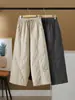 Pantalones de Pierna Ancha de Cintura Alta, No Elásticos, Gruesos, Cálidos, Ligeros, de Algodón, Estilo Casual de Invierno, Adelgazantes, a la Moda, Versátiles para Mujer
