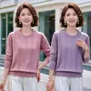Camisa Tricotada de Primavera para Novas Mães 2025, Camiseta Estilosa, Camisa de Base Fina de Manga Longa para Mulheres de Meia-Idade com Top Elegante