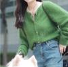 Casaco Cardigan Suéter Verde Feminino Outono e Inverno 2024 Novo Estilo Quente Moda Solto Estilo Preguiçoso Top de Malha