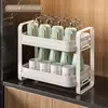 Estante de Almacenamiento Organizador de Bandejas Doble Capa Hogareño Estante Escurridor con Estante de Cocina para Encimera para Tazas, Vasos de Agua, Juegos de Té y Vasos de Vidrio
