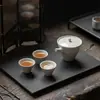 Conjunto de Chá Estilo Dinastia Tang e Song com Cerâmica Esmaltada Cinza, Uma Bule e Três Xícaras, Conjunto Pequeno, Conjunto de Chá Kung Fu, Caixa de Presente, Presente Prático, Conjunto de Chá Doméstico