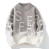 Suéter de Terciopelo de Visón con Degradado de Moda para Hombre Otoño e Invierno Cálido Suéter de Punto Básico Suéter Estudiante Joven con Letra