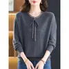 Nova Camiseta de Manga Longa para Mulheres Outono/Inverno 2026, Tricô com Acabamento em Renda, Camada Base, High-End, Bonito, Elegante, Top Interno