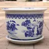Vaso de Flor de Cerâmica Extra Grande com Prato Vaso de Flor de Porcelana Azul e Branco Varanda Hidropônico Plantas Verdes Jiboia Árvore de Ferro Fundido Planta em Vaso