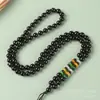Cadena de Cuentas de Obsidiana Tejida a Mano Cadena Larga para Suéter Cadena Colgante Cordón Unisex Estilo Étnico Cordón
