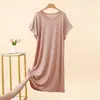Vestido de Modal Suelto con Cuello Redondo, Estilo Delgado de Verano, Tallas Grandes, Adelgazante, Vestido de Manga Corta con Volantes, Vestido Largo, Vestido Básico