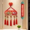 Colgante de la Fortuna de Cinco Vías para Año Nuevo con Cinco Bendiciones, Borla de Relieve de Madera de Durazno, Decoración Festiva China para Entrada de Sala de Estar, Nudo Chino de Dibujos Animados