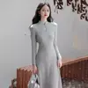 Nova Roupa Íntima de Malha Slimming Estilo Nacional Chinês Leve Vestido Qipao Saia Longa Elegante Feminina Outono Inverno
