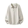 Suéter minimalista de color liso estilo americano con media cremallera para hombre, sudadera casual holgada de moda con cuello polo para otoño e invierno