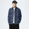 Camisa de mezclilla de manga larga para hombre, otoño, corte holgado, marca de tendencia estilo japonés, cuello de solapa, casual, chaqueta camisa de trabajo elegante, al por mayor